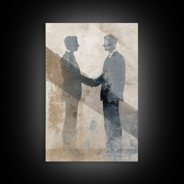 Diplomatic Handshake Silhouette Canvas Print, Law Office Art, Wall Decor, Office Decor, Abstract Art, Counsel, Floral Art, LOA-2x3-99