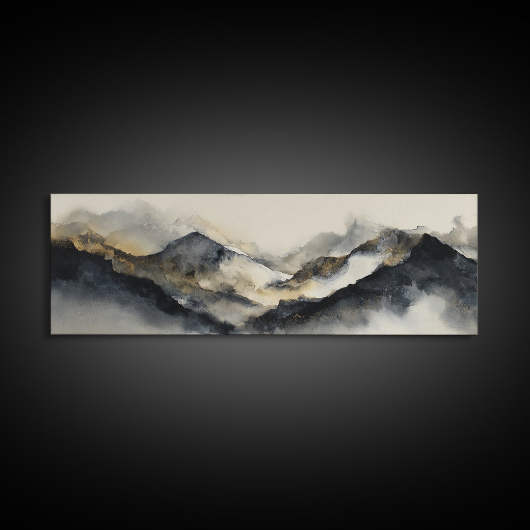 Ink Wash Mountain Symbolizing Stability Framed Canvas Print, Law Office Art, Lawyer Gift, Office Decor, Watercolor Art, Counsel, LOA-3x1-12