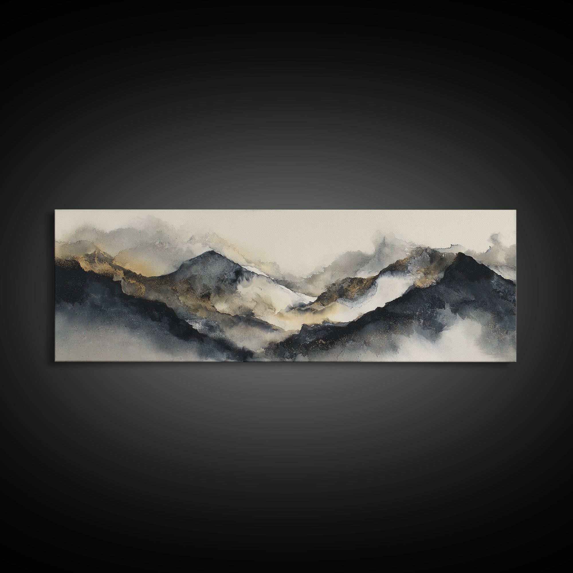Ink Wash Mountain Symbolizing Stability Framed Canvas Print, Law Office Art, Lawyer Gift, Office Decor, Watercolor Art, Counsel, LOA-3x1-12