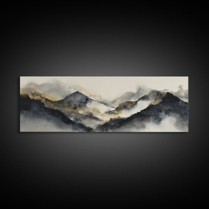 Ink Wash Mountain Symbolizing Stability Framed Canvas Print, Law Office Art, Lawyer Gift, Office Decor, Watercolor Art, Counsel, LOA-3x1-12