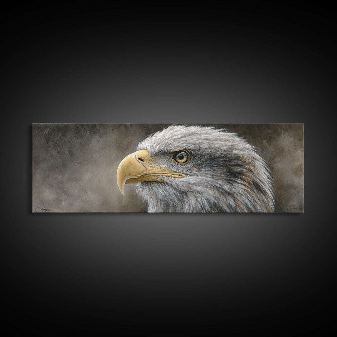 Eagle Portrait with Solemn Presence Canvas Print, Law Office Art, Neutral Decor, Office Decor, Fine Art, Counsel, Wall Art, LOA-3x1-22