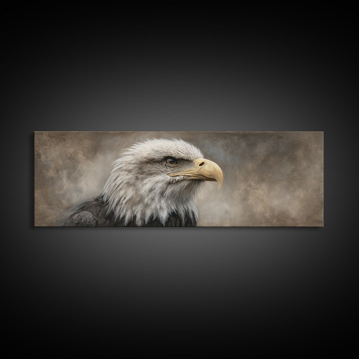 Eagle Portrait with Solemn Presence Canvas Print, Law Office Art, Poster Print, Office Decor, Fine Art, Counsel, Lawyer Gift, LOA-3x1-46