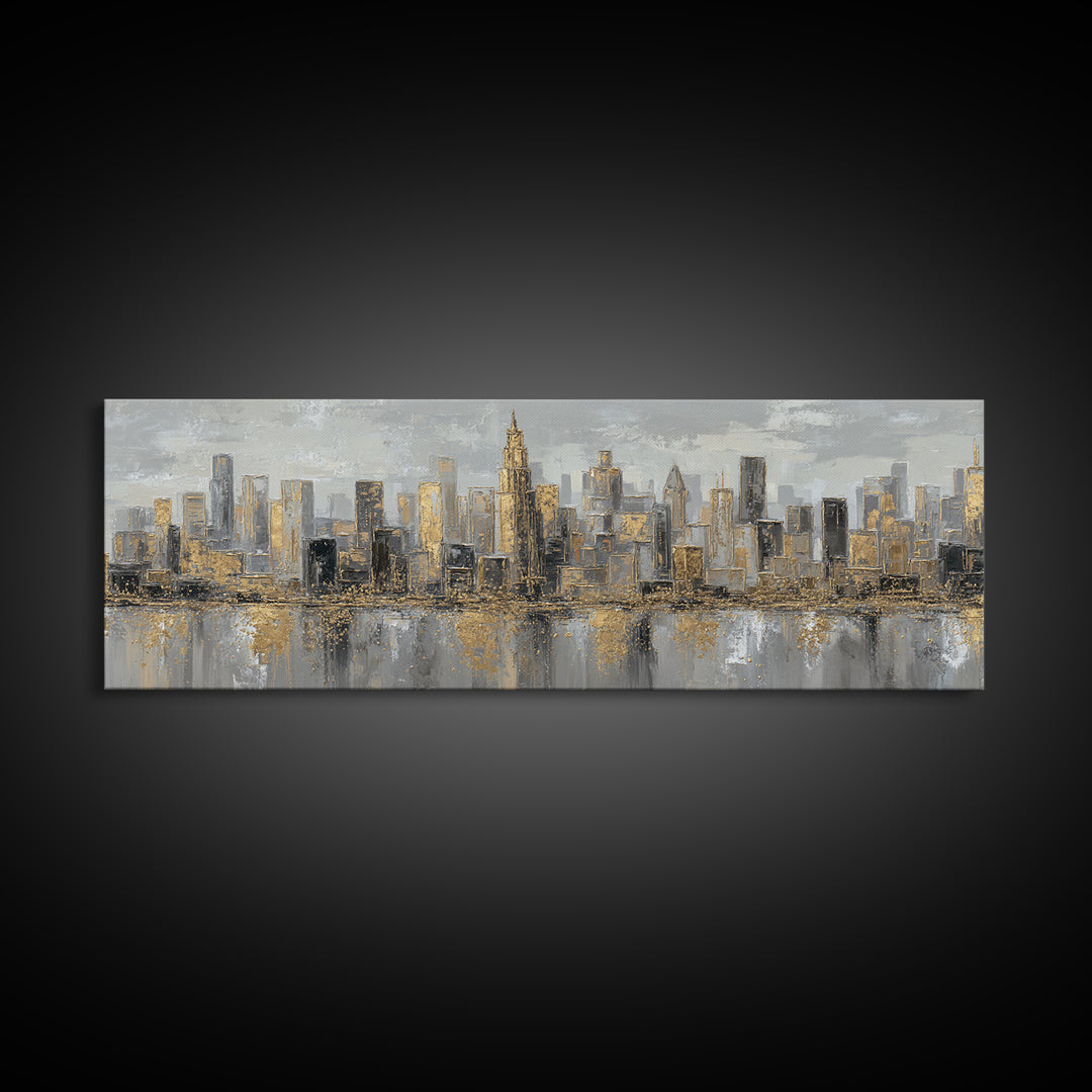Quiet City Skyline Framed Canvas Print, Law Office Art, Luxury Decor, Office Decor, Fine Art, Counsel, Printable Art, LOA-3x1-52