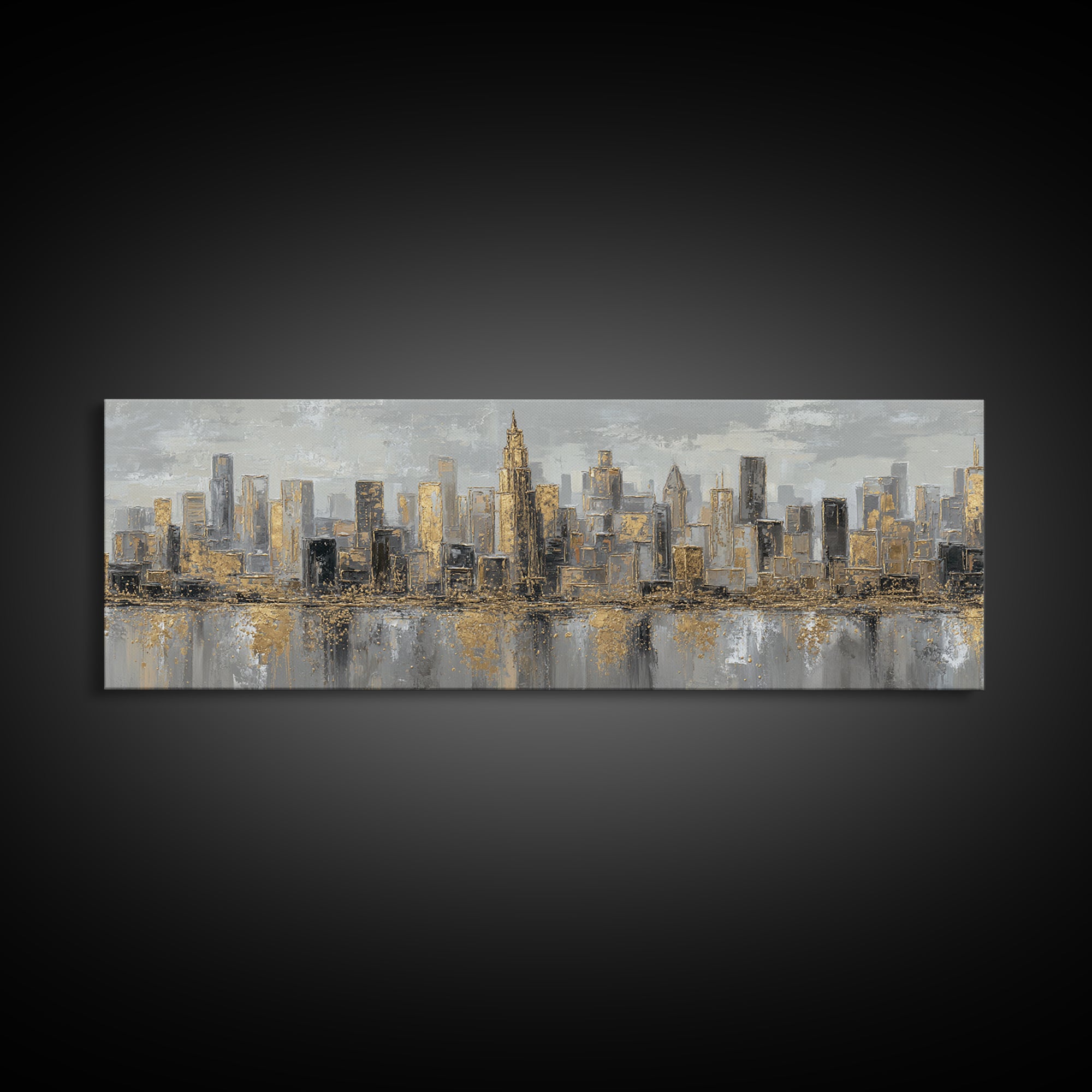 Quiet City Skyline Framed Canvas Print, Law Office Art, Luxury Decor, Office Decor, Fine Art, Counsel, Printable Art, LOA-3x1-52