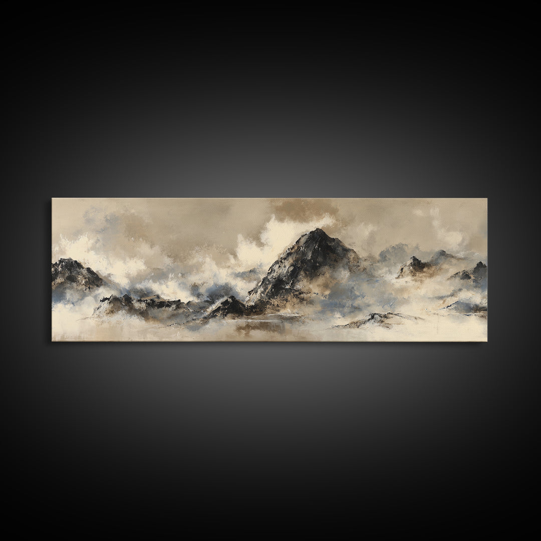 Ink Wash Mountain Symbolizing Stability Framed Canvas Print, Law Office Art, Fine Art Print, Office Decor, Oil Painting, LOA-3x1-60