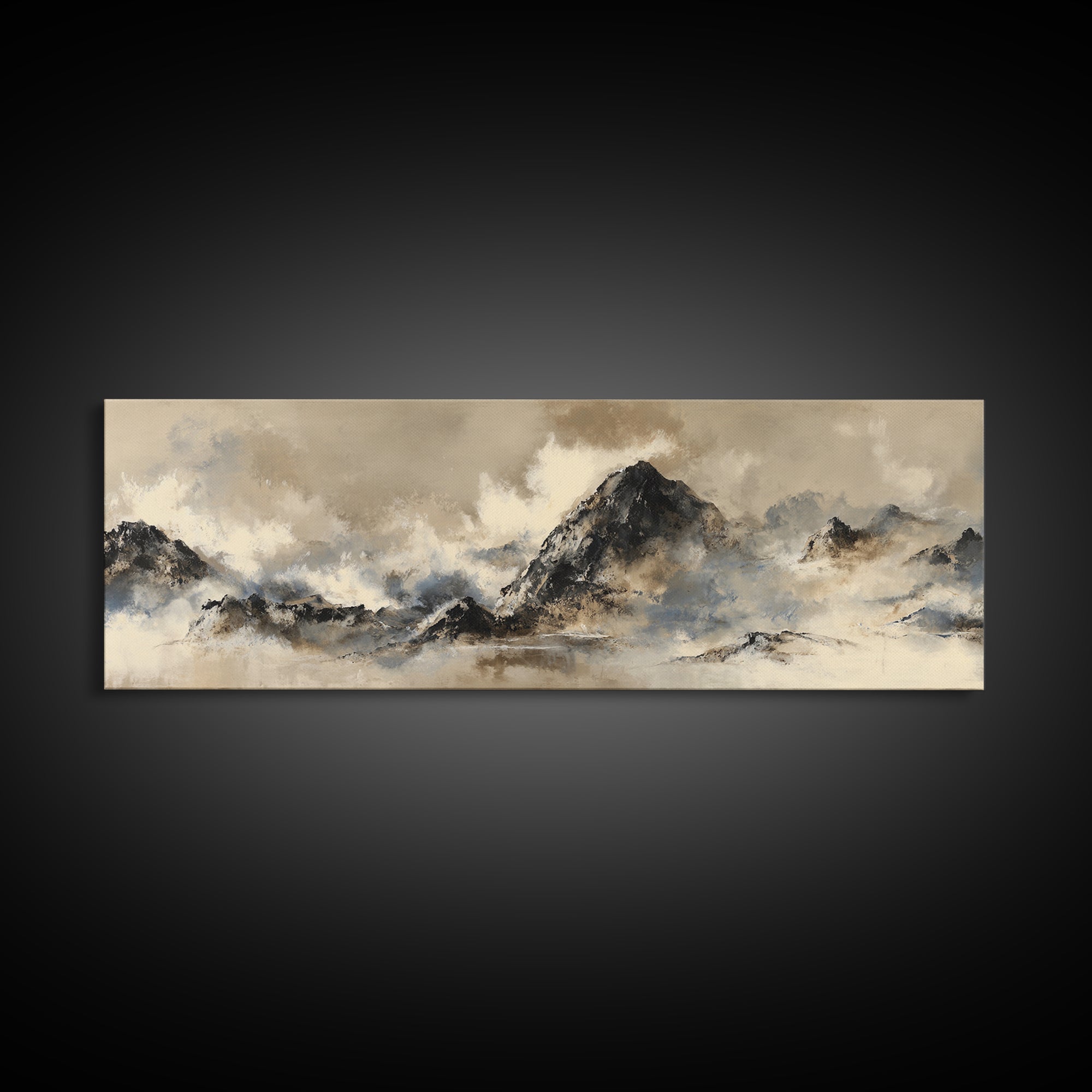 Ink Wash Mountain Symbolizing Stability Framed Canvas Print, Law Office Art, Fine Art Print, Office Decor, Oil Painting, LOA-3x1-60