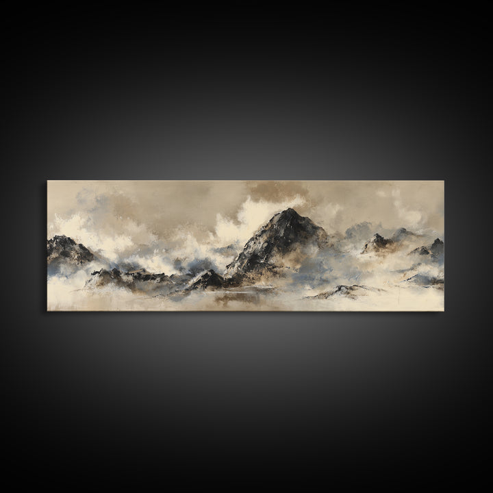 Ink Wash Mountain Symbolizing Stability Framed Canvas Print, Law Office Art, Fine Art Print, Office Decor, Oil Painting, LOA-3x1-60