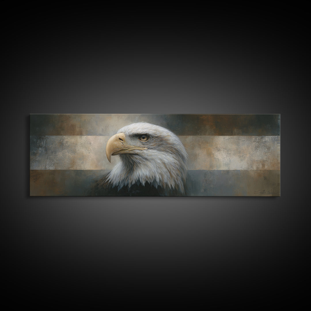 Eagle Portrait with Solemn Presence Canvas Print, Law Office Art, Modern Decor, Office Decor, Oil Painting, Counsel, Wall Decor, LOA-3x1-70