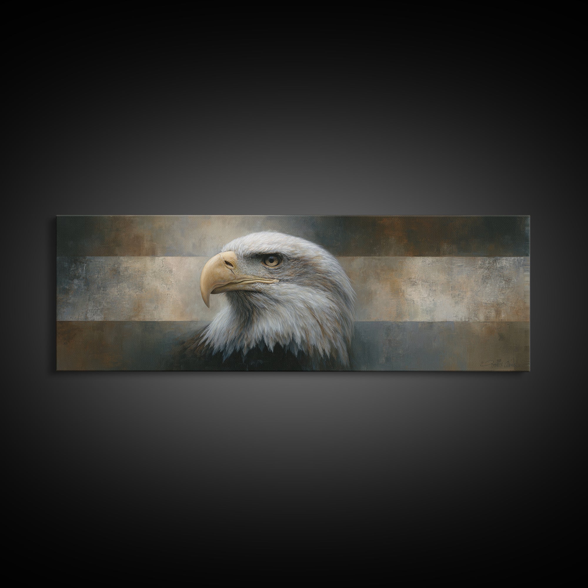Eagle Portrait with Solemn Presence Canvas Print, Law Office Art, Modern Decor, Office Decor, Oil Painting, Counsel, Wall Decor, LOA-3x1-70