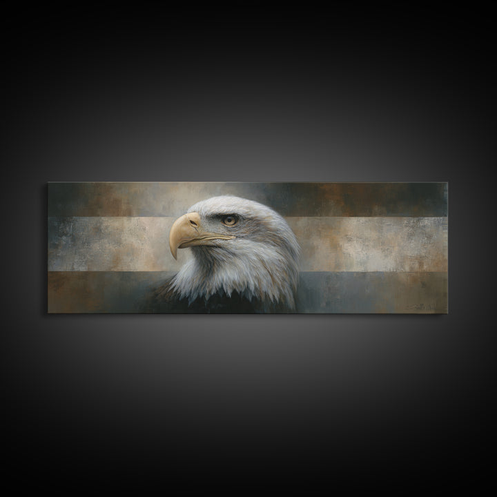 Eagle Portrait with Solemn Presence Canvas Print, Law Office Art, Modern Decor, Office Decor, Oil Painting, Counsel, Wall Decor, LOA-3x1-70