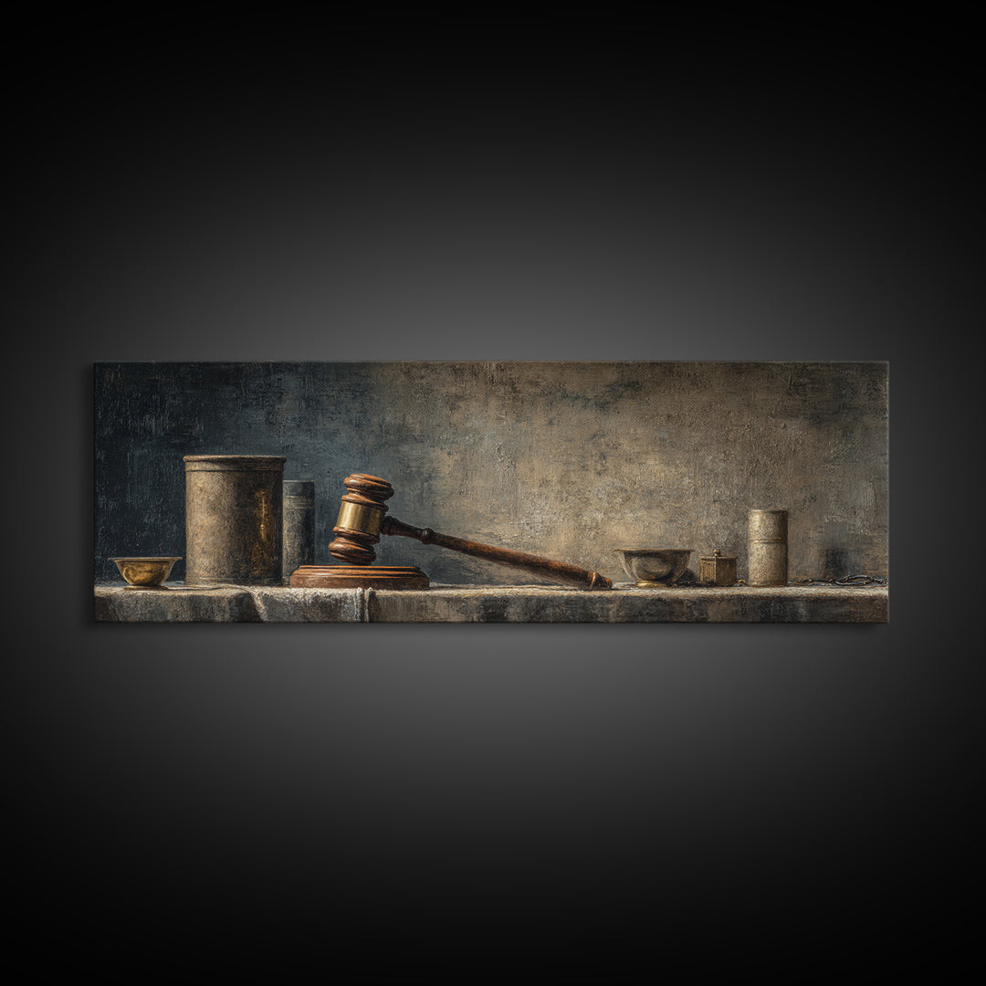 Classic Gavel Still Life Framed Canvas Print, Law Office Art, Office Art, Office Decor, Fine Art, Counsel, Teen Girl Room Decor, LOA-3x1-77