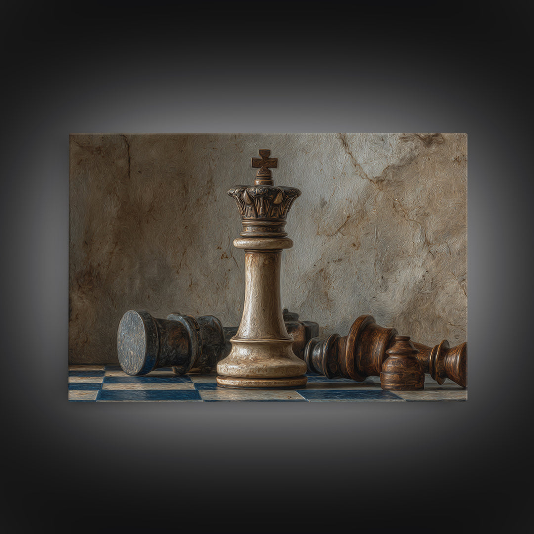 Single Chess King Framed Canvas Print, Law Office Art, Minimalist Decor, Office Decor, Fine Art, Counsel, Poster Print, LOA-3x2-2