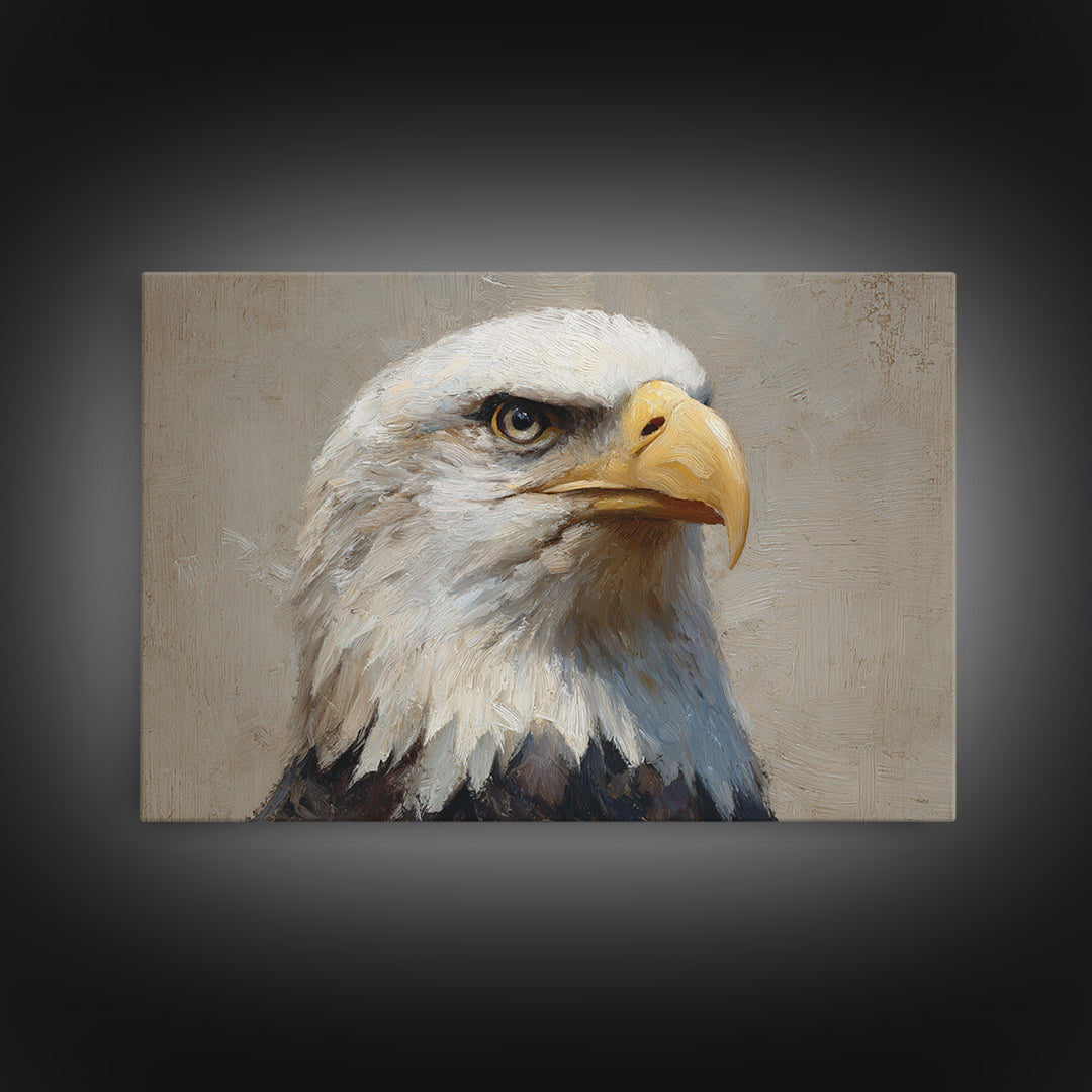 Eagle Portrait with Solemn Presence Canvas Print, Law Office Art, Metal Wall Decor, Office Decor, Counsel, Home Office Decor, LOA-3x2-34