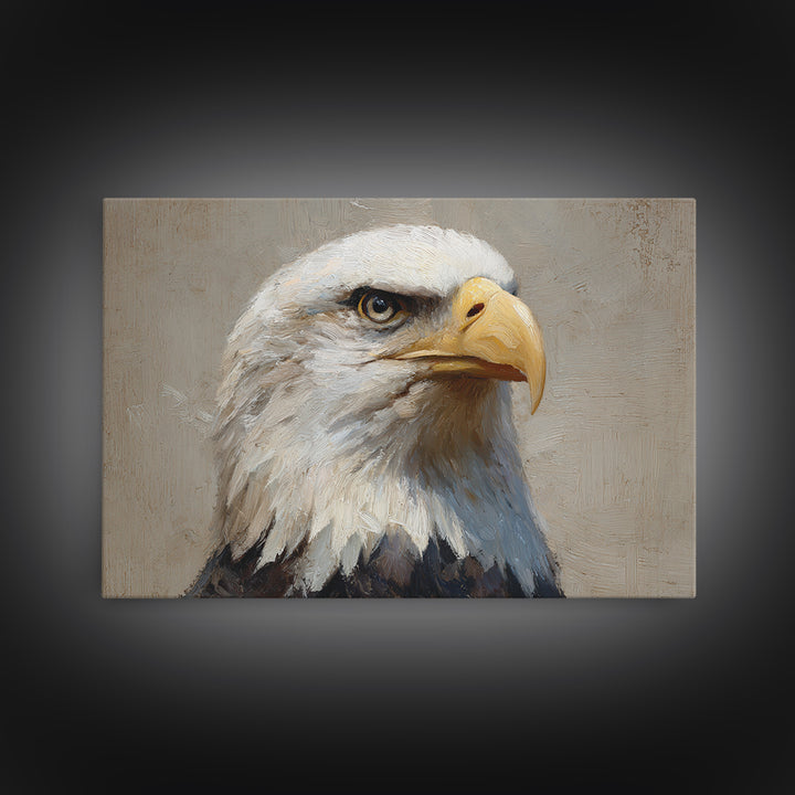 Eagle Portrait with Solemn Presence Canvas Print, Law Office Art, Metal Wall Decor, Office Decor, Counsel, Home Office Decor, LOA-3x2-34