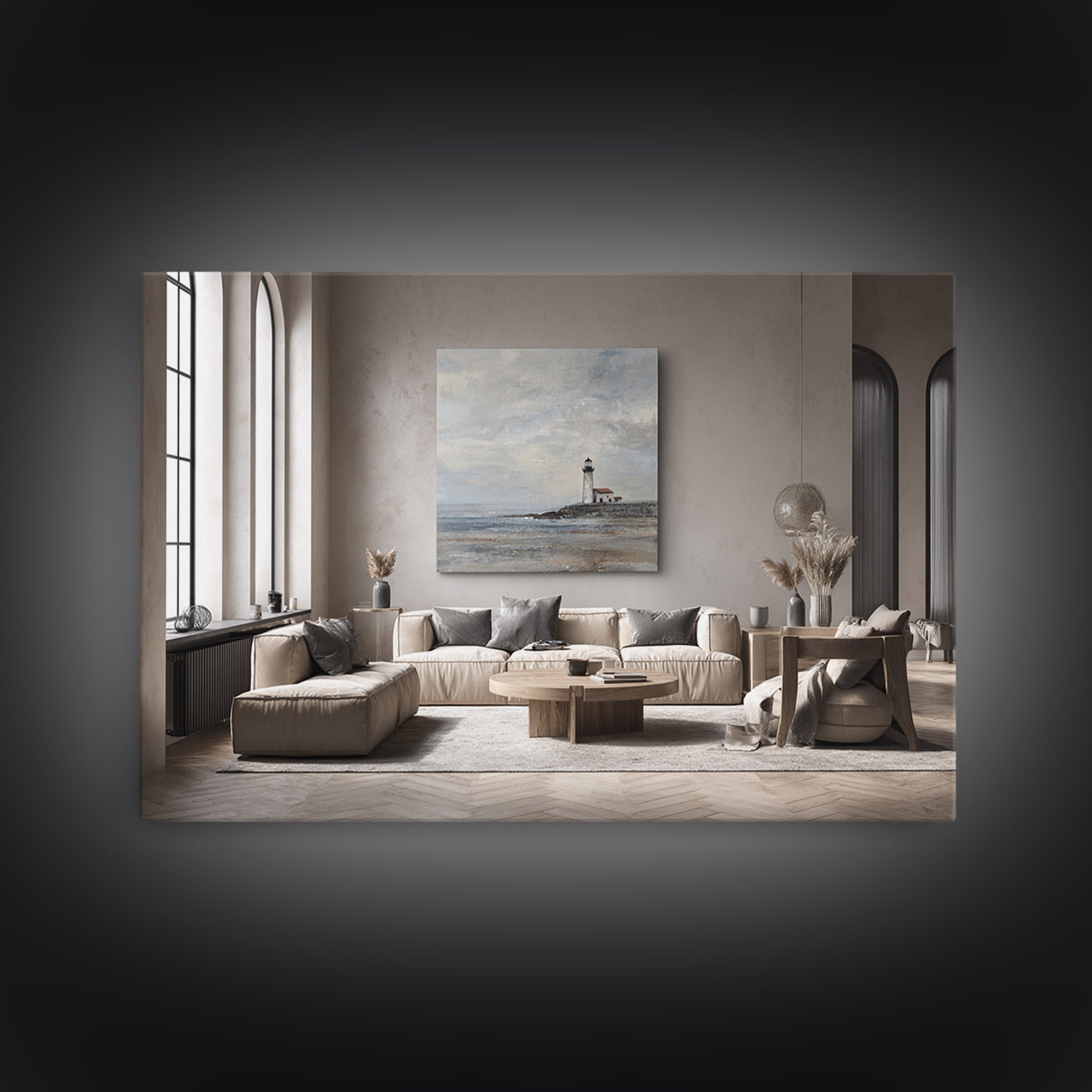Stormy Landscape with Lighthouse as Guidance Metaphor Framed Canvas Print, Law Office Art, Law, Office Decor, Fine Art, Counsel, LOA-3x2-39