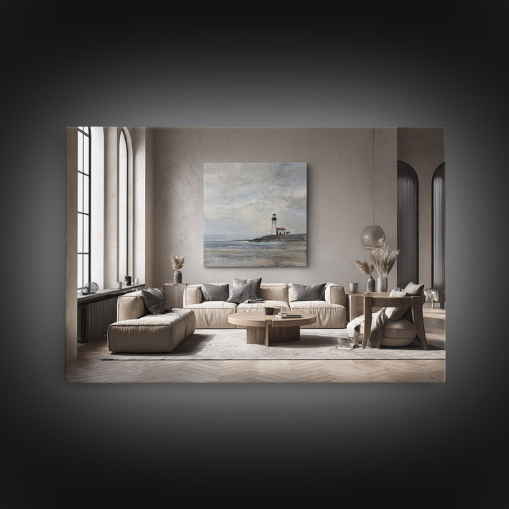 Stormy Landscape with Lighthouse as Guidance Metaphor Framed Canvas Print, Law Office Art, Law, Office Decor, Fine Art, Counsel, LOA-3x2-39