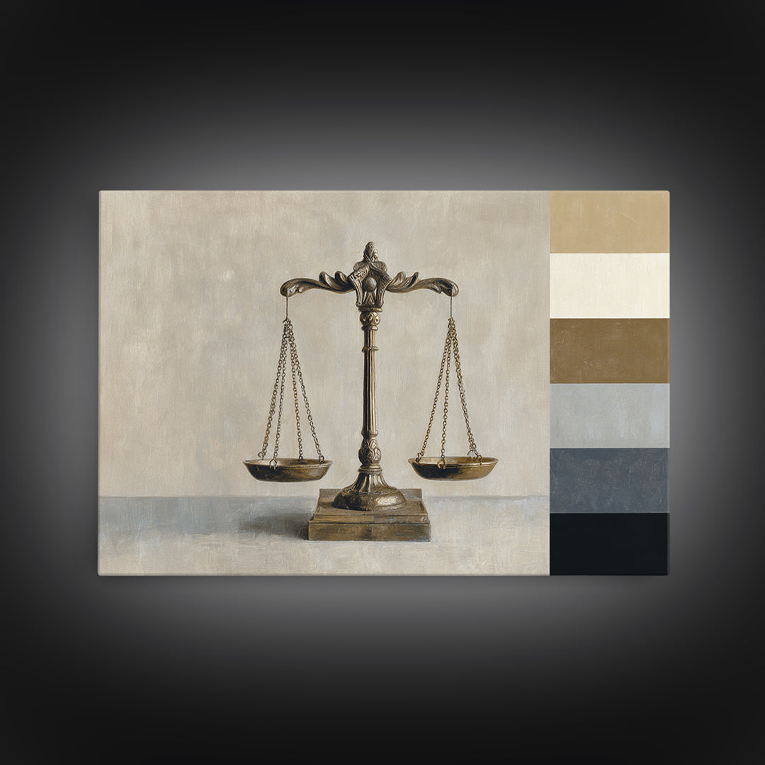 Classical Scales of Justice Framed Canvas Print, Law Office Art, Metal Wall Decor, Office Decor, Counsel, Home Office Decor, LOA-3x2-5