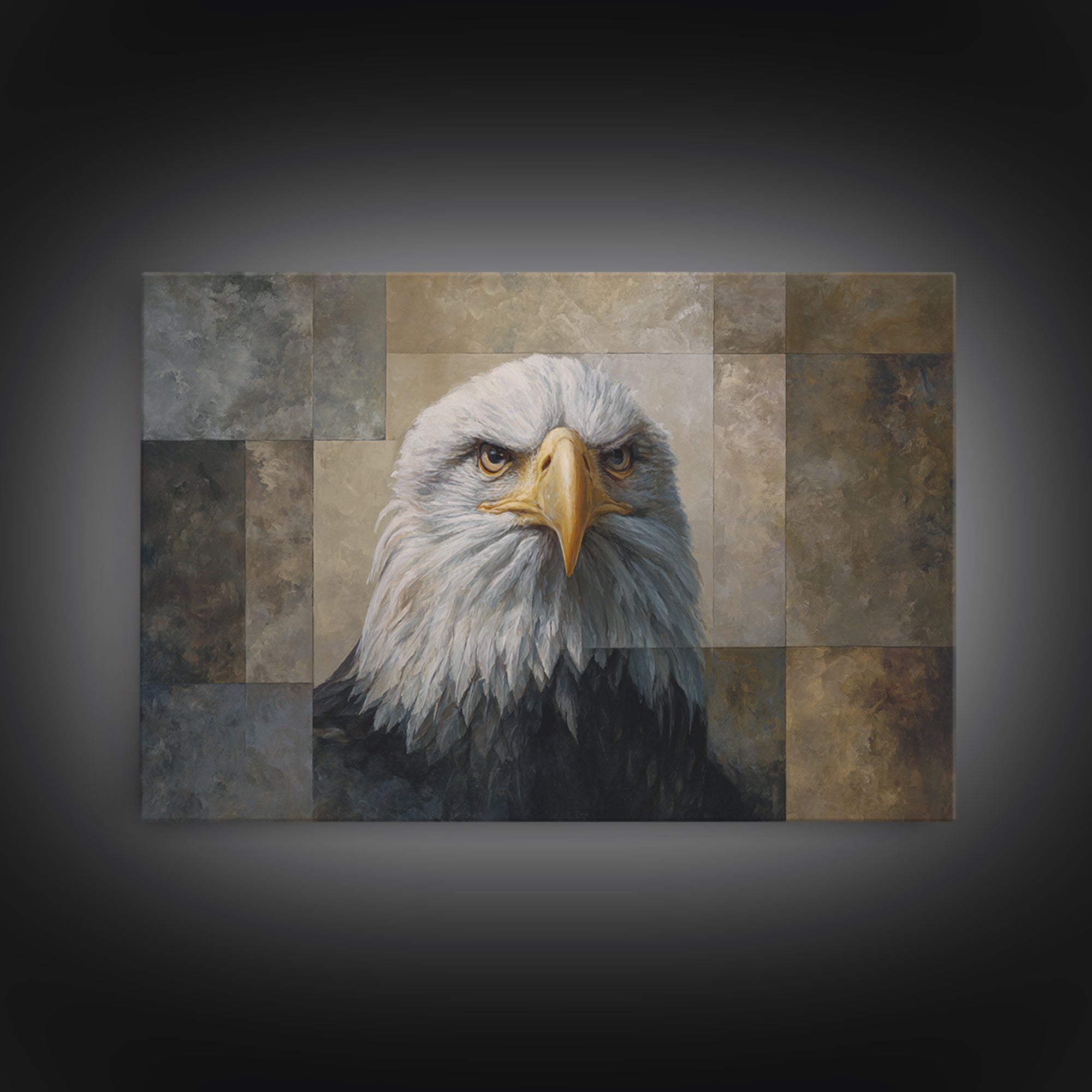 Eagle Portrait with Solemn Presence Canvas Print, Law Office Art, Metal Wall Decor, Office Decor, Counsel, Home Office Decor, LOA-3x2-58