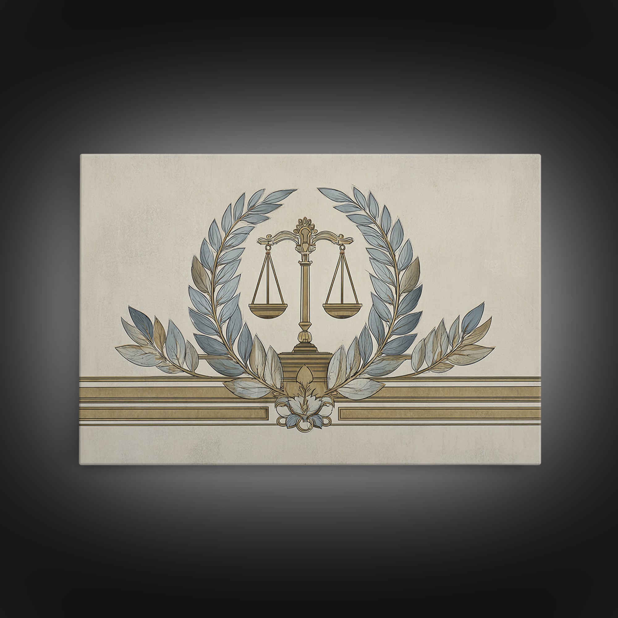 Minimal Line Drawing of Scales and Laurel Canvas Print, Law Office Art, Office, Office Decor, Abstract Art, Counsel, LOA-3x2-62
