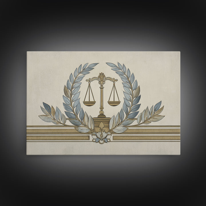 Minimal Line Drawing of Scales and Laurel Canvas Print, Law Office Art, Office, Office Decor, Abstract Art, Counsel, LOA-3x2-62