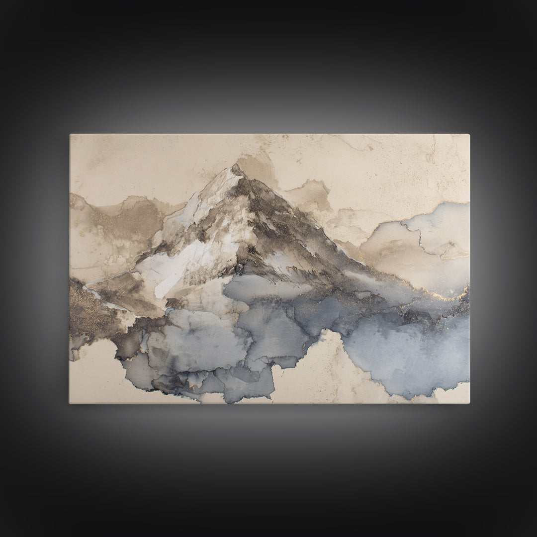 Ink Wash Mountain Symbolizing Stability Framed Canvas Print, Law Office Art, Washington Dc Art, Office Decor, Fine Art, Counsel, LOA-3x2-96
