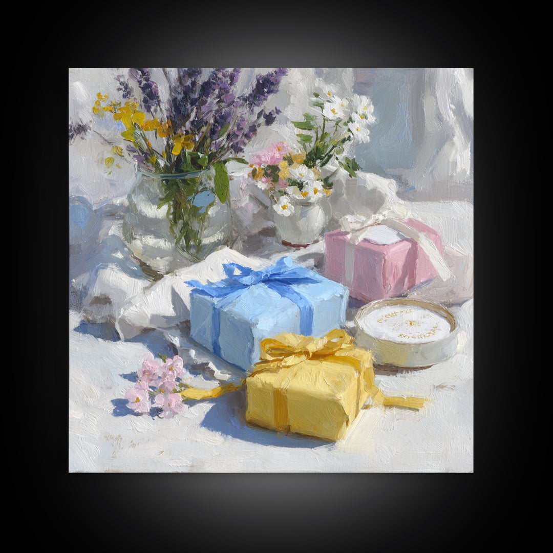 Lavender Sachet and Ribbon Still Life Canvas Print, Laundry Room Art, Gallery Wall Prints, Living Room Decor, Fine Art, Clean, LRA-1x1-17