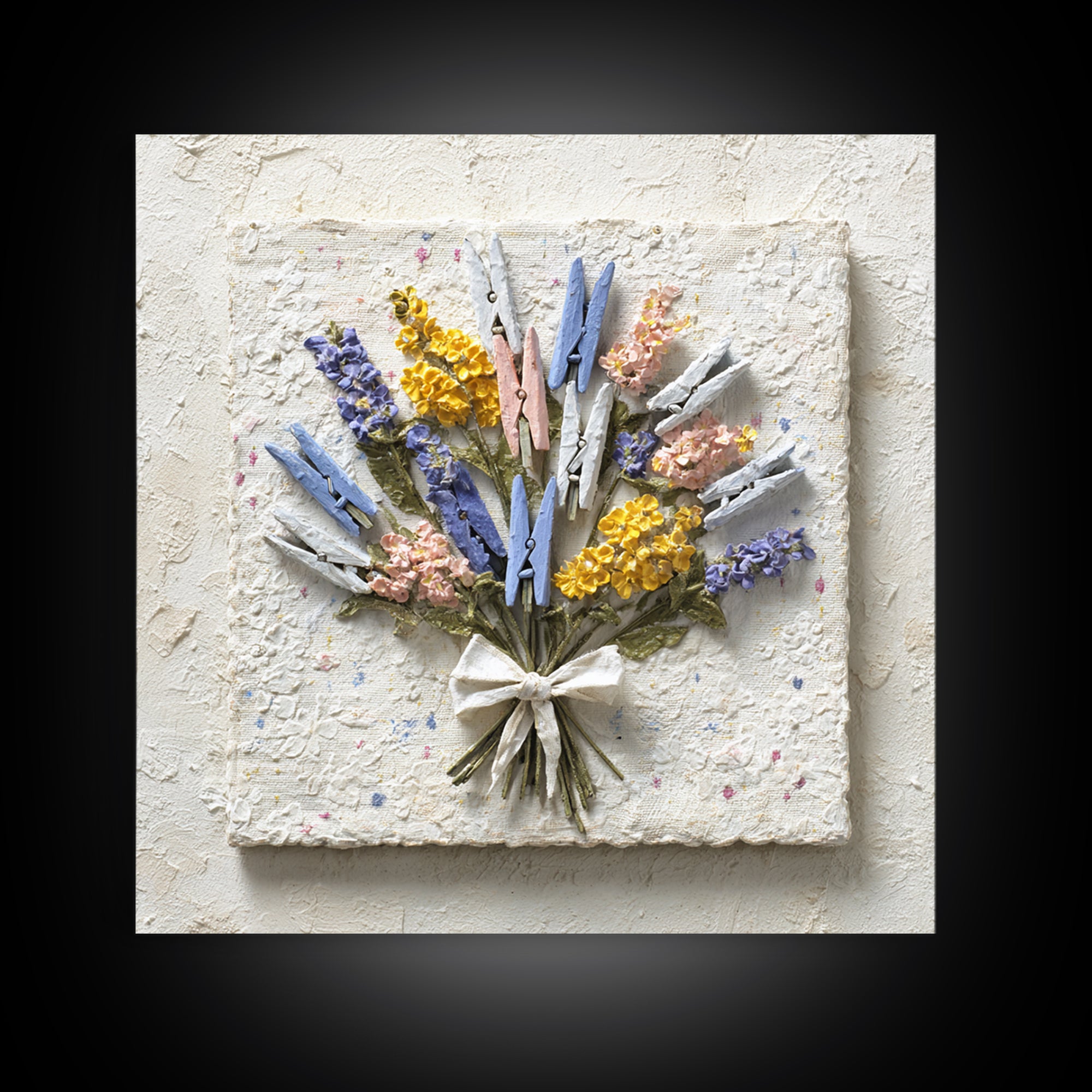 Clothespin Bouquet in Folk Art Style Canvas Print, Laundry Room Art, Oil Painting, Living Room Decor, Fine Art, Clean, LRA-1x1-20