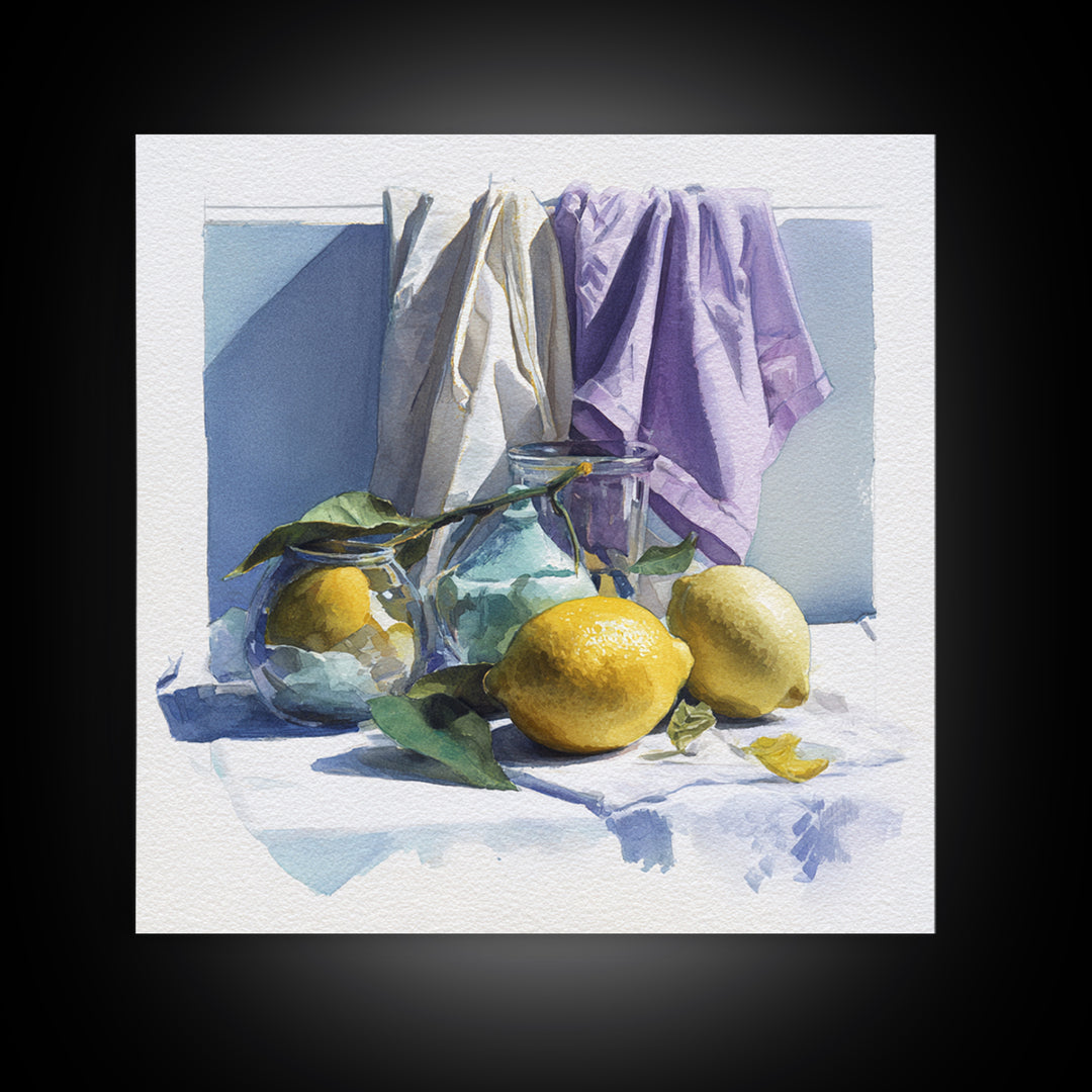 Lemon and Clean Linen Still Life Canvas Print, Laundry Room Art, Printable Art, Living Room Decor, Clean, Whimsical Art, LRA-1x1-3