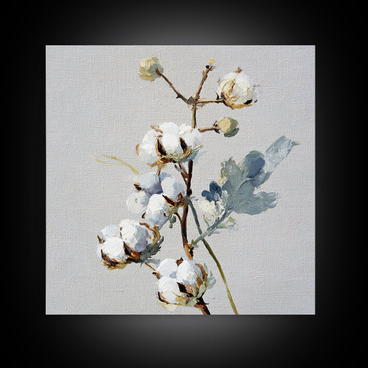 Fresh Cotton Branch Botanical Study Canvas Print, Laundry Room Art, Retro Wall Art, Living Room Decor, Watercolor Art, Clean, LRA-1x1-31