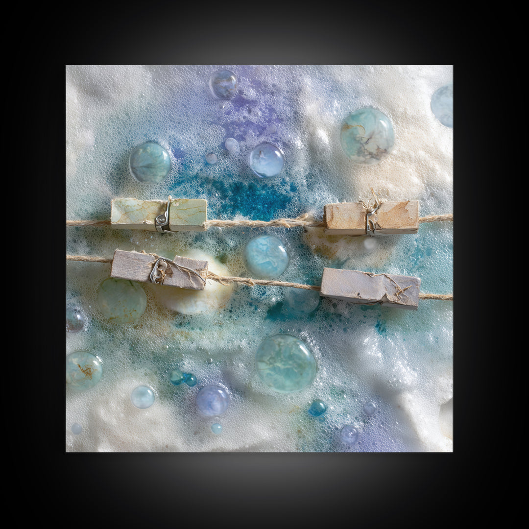 Abstract Suds and Bubbles Framed Canvas Print, Laundry Room Art, Downloadable Art, Living Room Decor, Fine Art, Clean, LRA-1x1-46