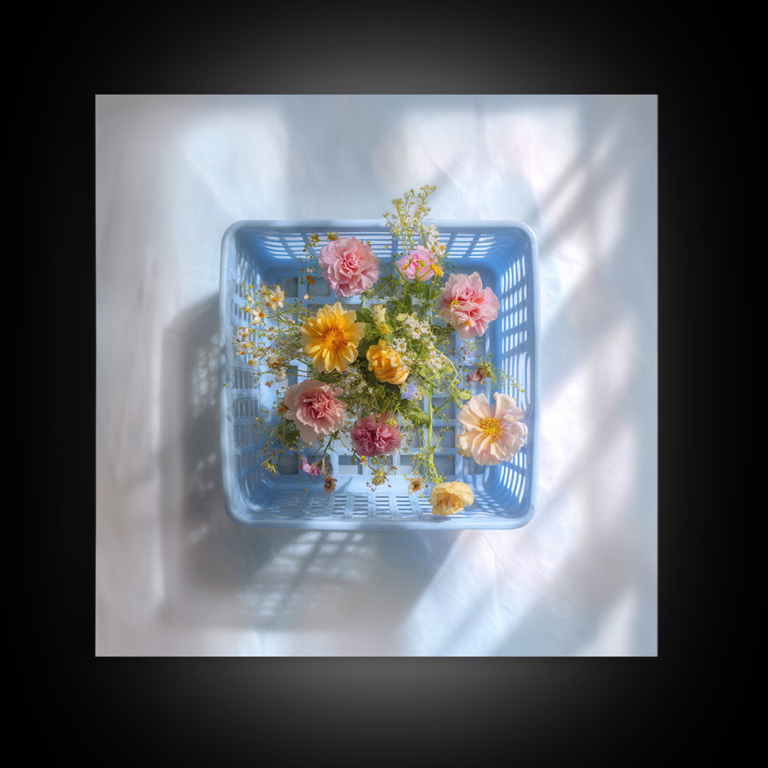 Blue Laundry Basket Canvas Print, Laundry Room Art, Apartment Wall Art, Living Room Decor, Watercolor Art, Clean, LRA-1x1-5