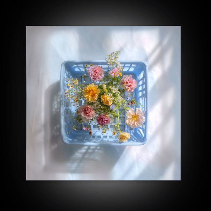 Blue Laundry Basket Canvas Print, Laundry Room Art, Apartment Wall Art, Living Room Decor, Watercolor Art, Clean, LRA-1x1-5
