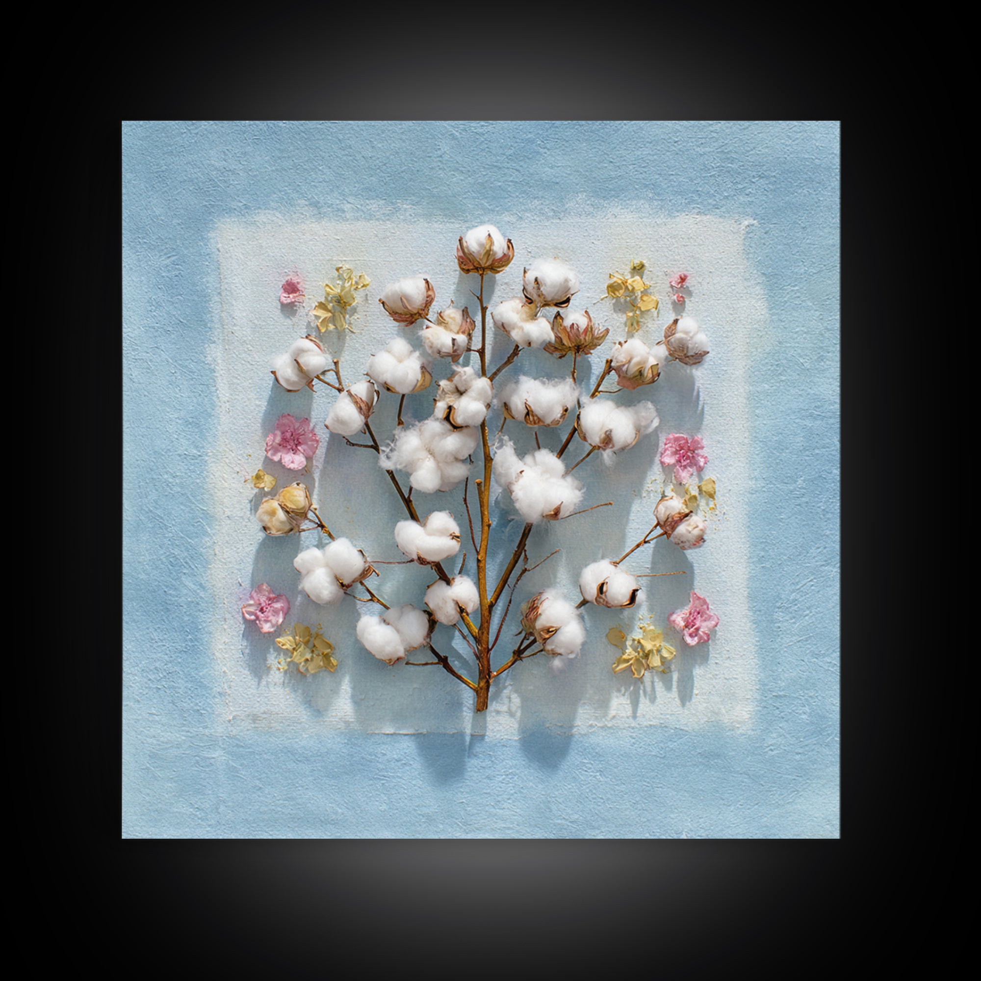 Fresh Cotton Branch Botanical Study Canvas Print, Laundry Room Art, Apartment Wall Art, Living Room Decor, Fine Art, Clean, LRA-1x1-55