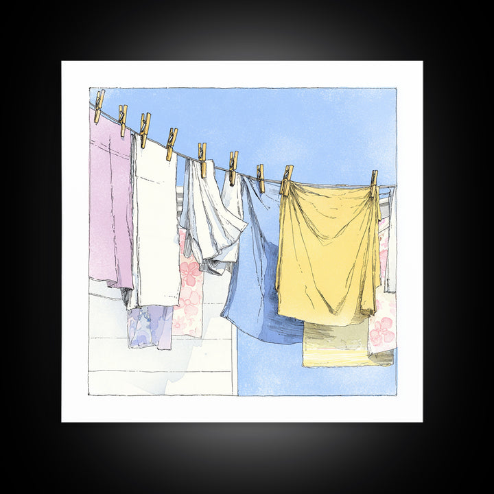 Simple Line Drawing of Hanging Laundry Canvas Print, Laundry Room Art, Farmhouse Wall Decor, Living Room Decor, Clean, LRA-1x1-64