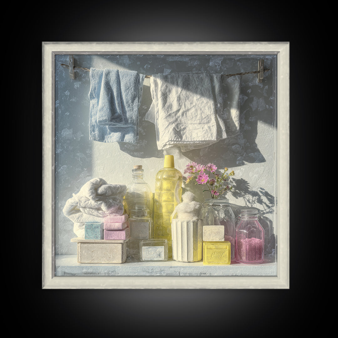 Farmhouse Laundry Sign Ornament Without Words Framed Canvas Print, Laundry Room Art, Gallery Decor, Living Room Decor, Clean, LRA-1x1-67