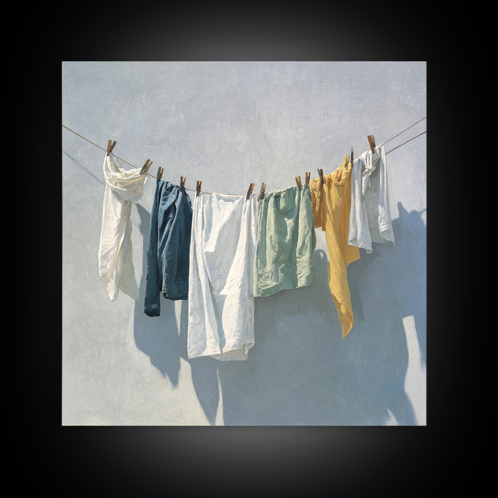 Clothesline with White Linens Blowing in Sunshine Canvas Print, Laundry Room Art, Art Print, Living Room Decor, Clean, LRA-1x1-73