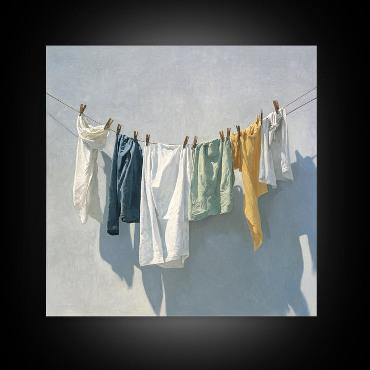 Clothesline with White Linens Blowing in Sunshine Canvas Print, Laundry Room Art, Art Print, Living Room Decor, Clean, LRA-1x1-73