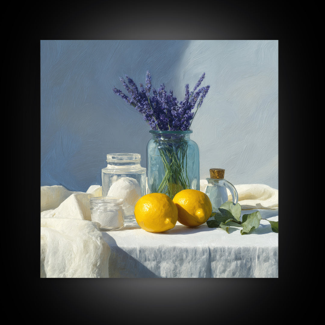 Lemon and Clean Linen Still Life Canvas Print, Laundry Room Art, Modern Decor, Living Room Decor, Abstract Art, Clean, LRA-1x1-75
