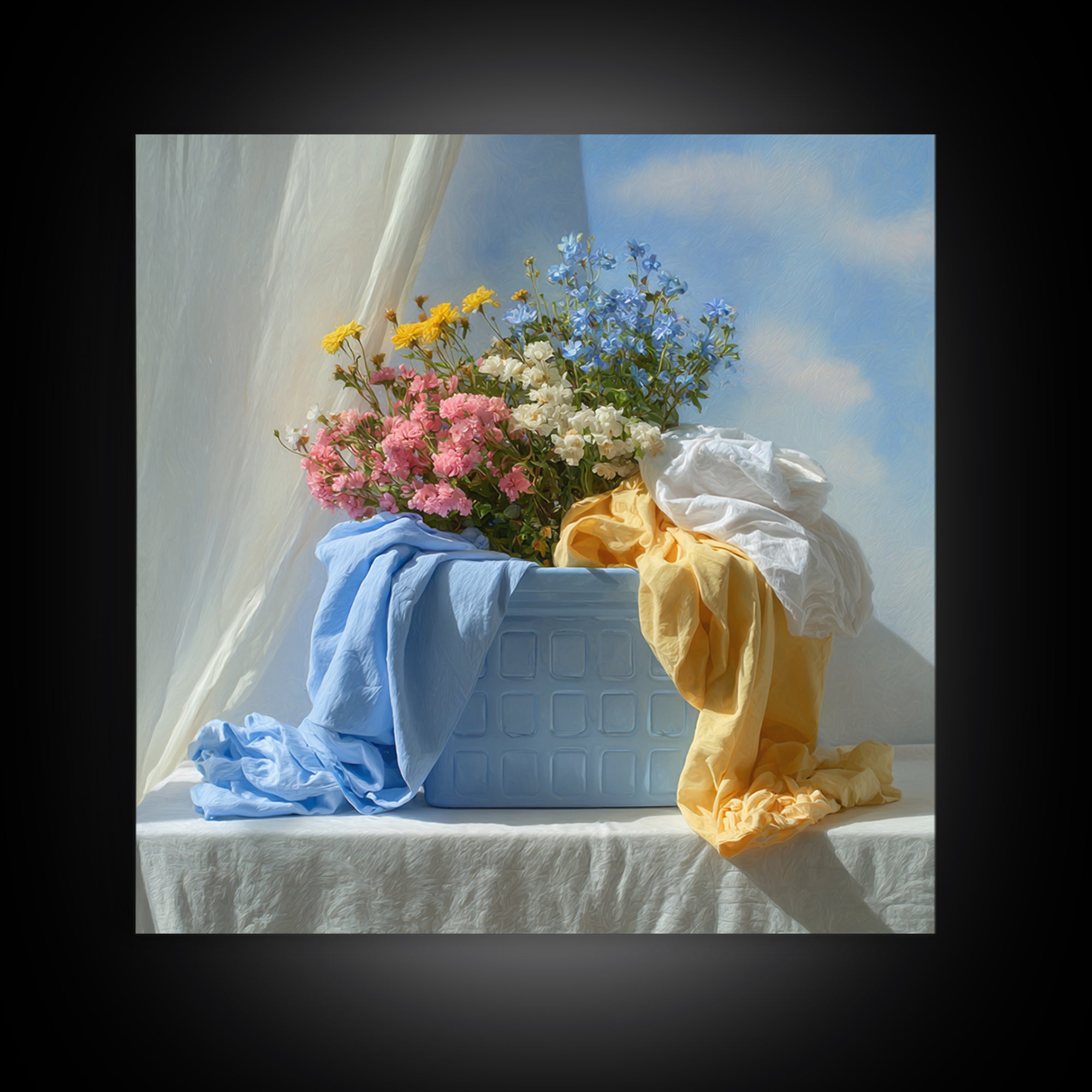 Blue Laundry Basket Canvas Print, Laundry Room Art, Room Decor, Living Room Decor, Fine Art, Clean, New Home Gift, LRA-1x1-77