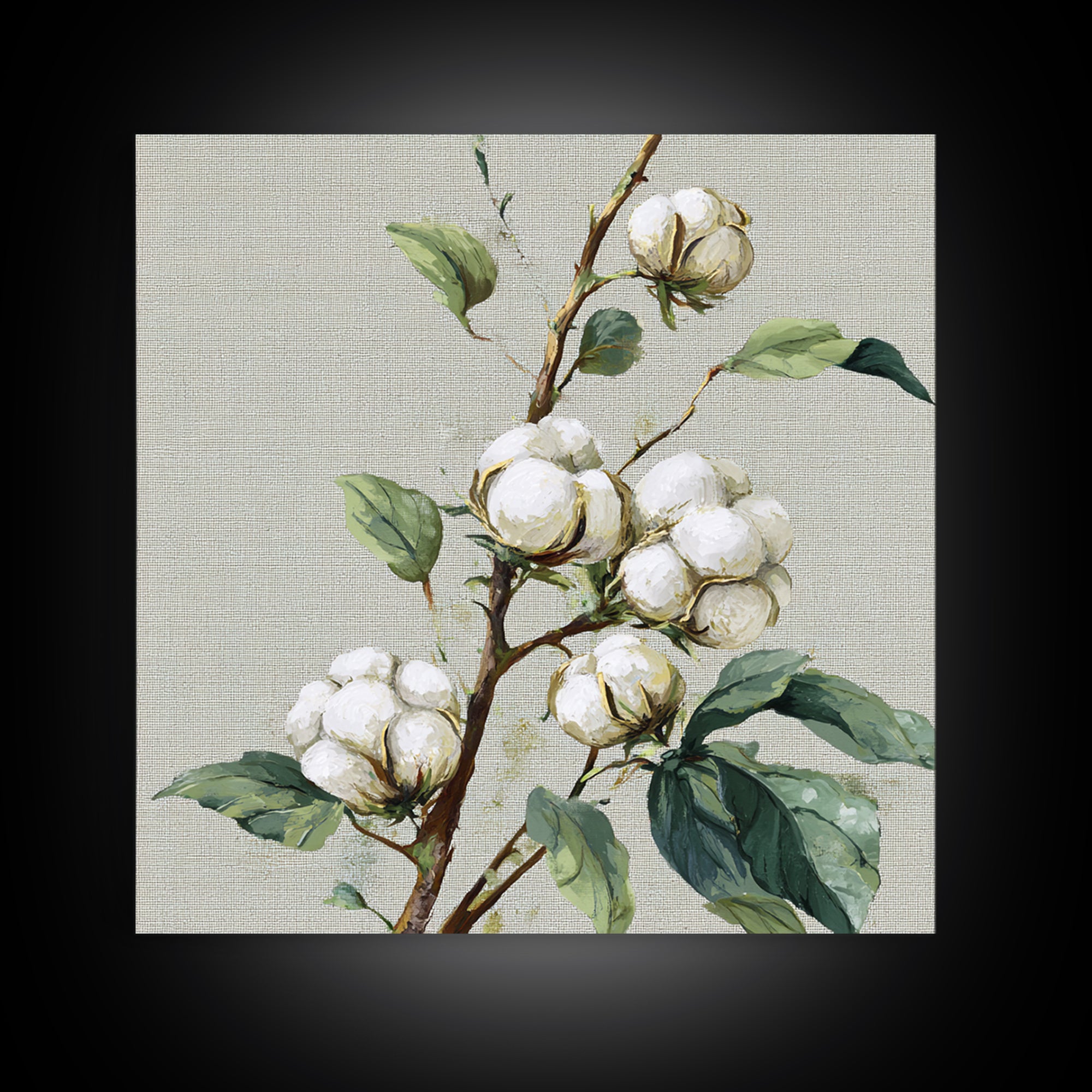 Fresh Cotton Branch Botanical Study Framed Canvas Print, Laundry Room Art, Fine Art Print, Living Room Decor, Fine Art, Clean, LRA-1x1-79