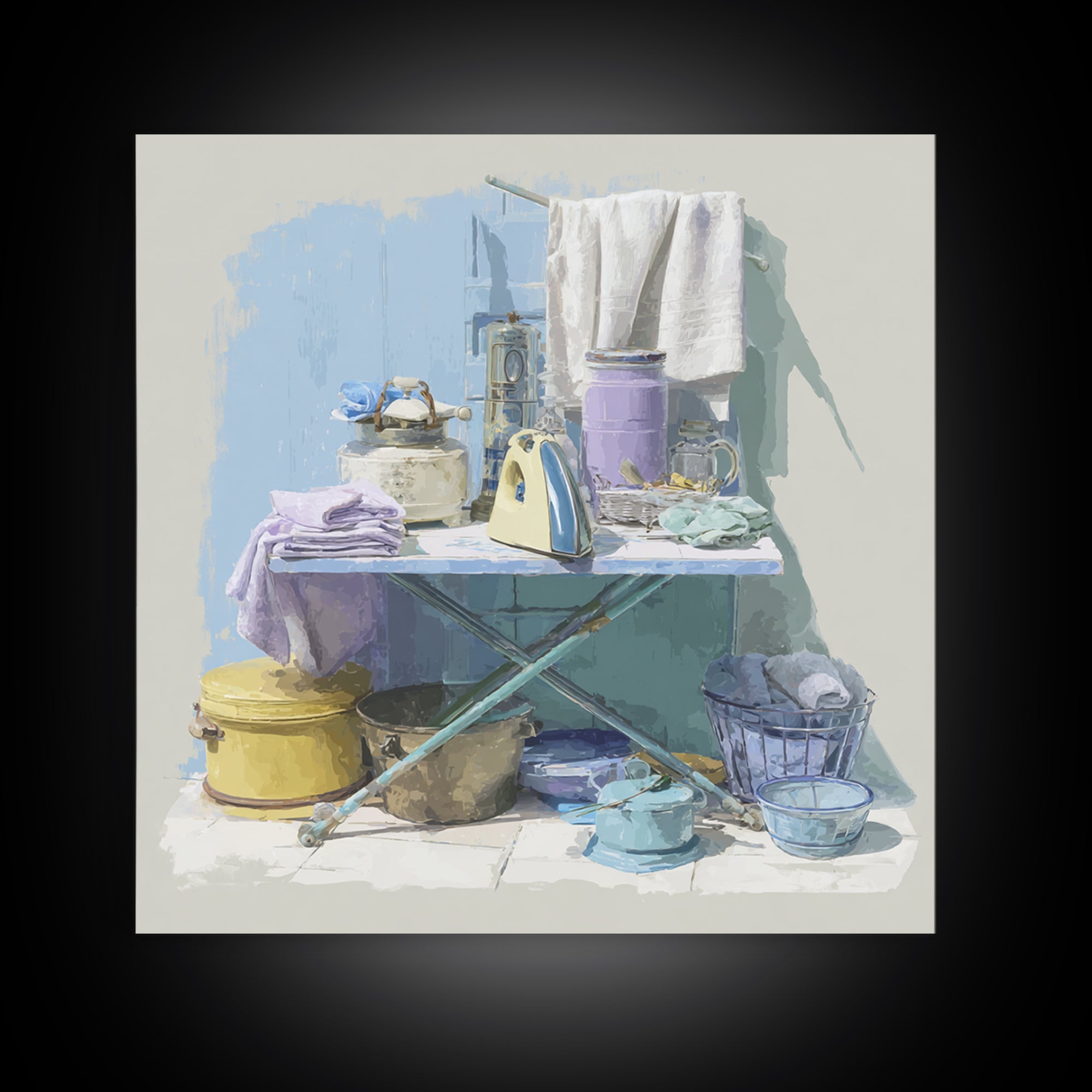 Retro Iron Illustration Canvas Print, Laundry Room Art, Textured Painting, Living Room Decor, Fine Art, Clean, New Home Gift, LRA-1x1-81