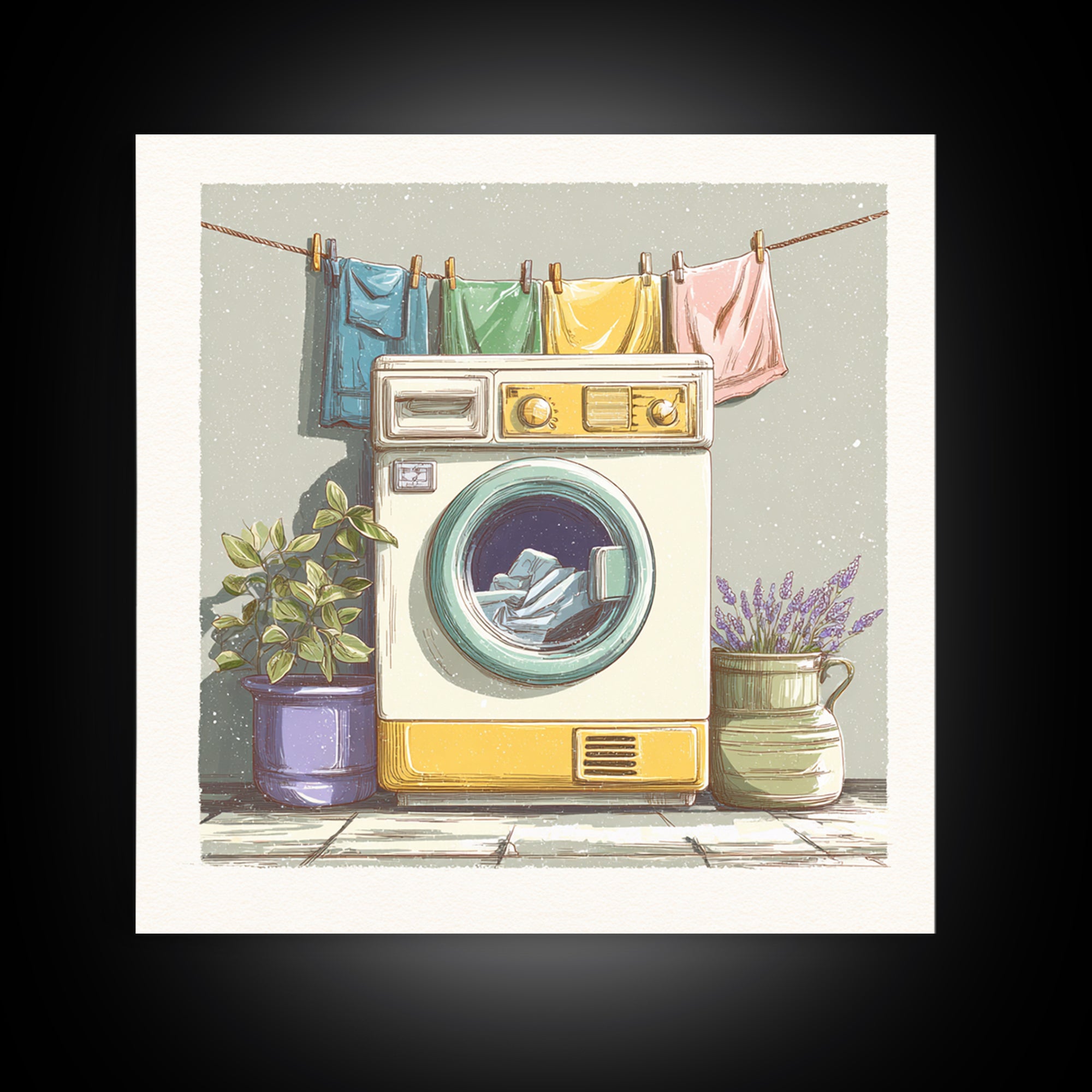 Washing Machine Icon Graphic Without Text Canvas Print, Laundry Room Art, Neutral Decor, Living Room Decor, Oil Painting, Clean, LRA-1x1-82