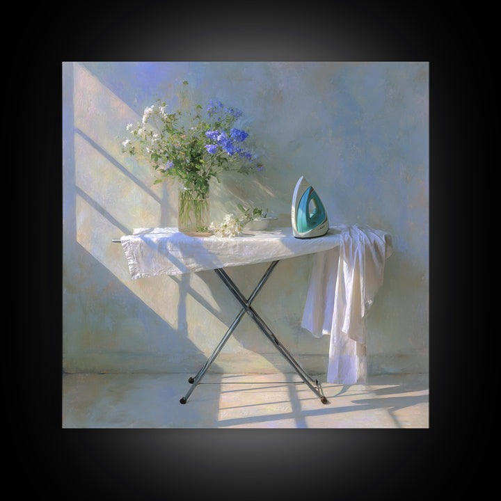 Ironing Board Still Life Framed Canvas Print, Laundry Room Art, Printable Wall Art, Living Room Decor, Fine Art, Clean, LRA-1x1-96