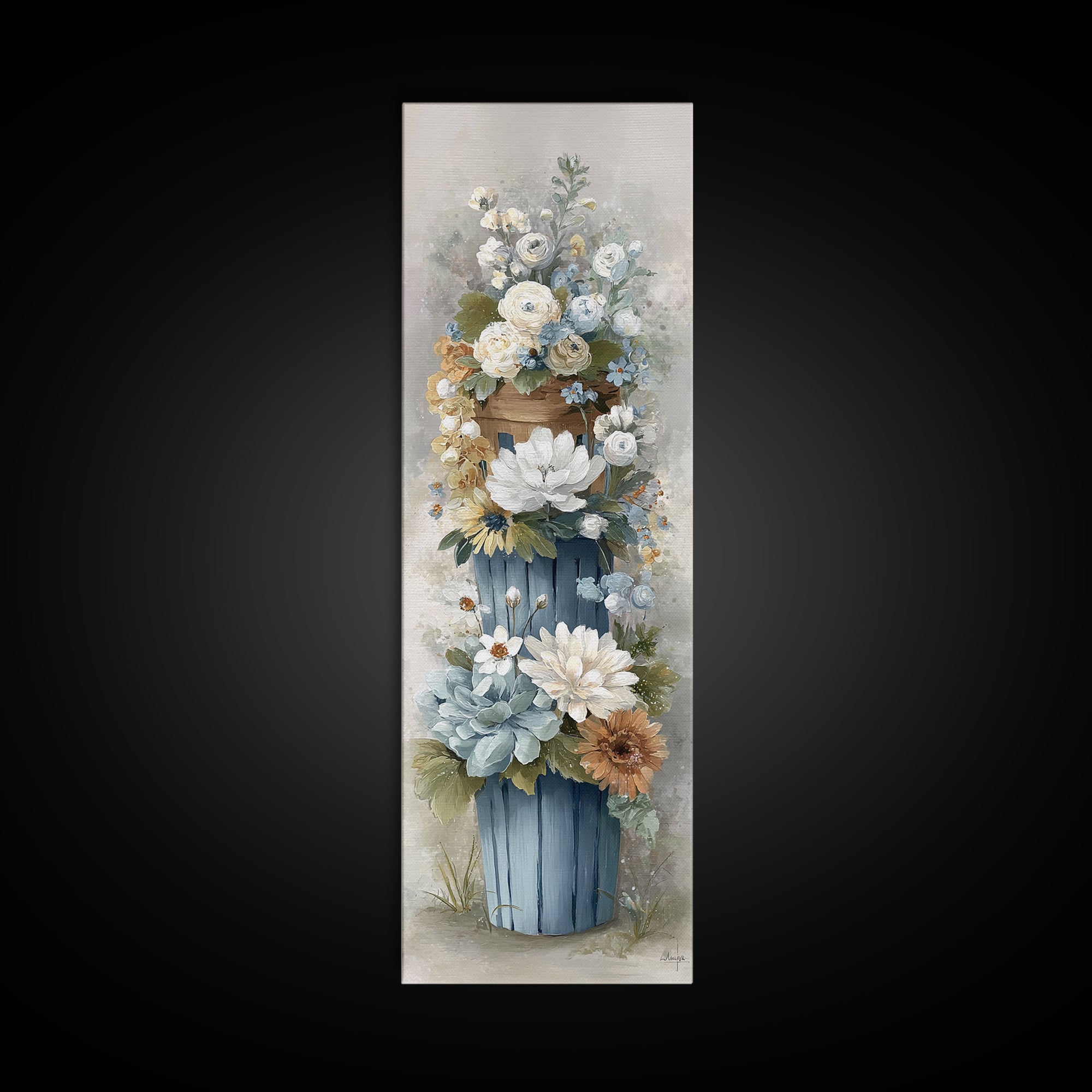 Blue Laundry Basket Canvas Print, Laundry Room Art, Room Decor, Living Room Decor, Fine Art, Clean, New Home Gift, LRA-1x3-17