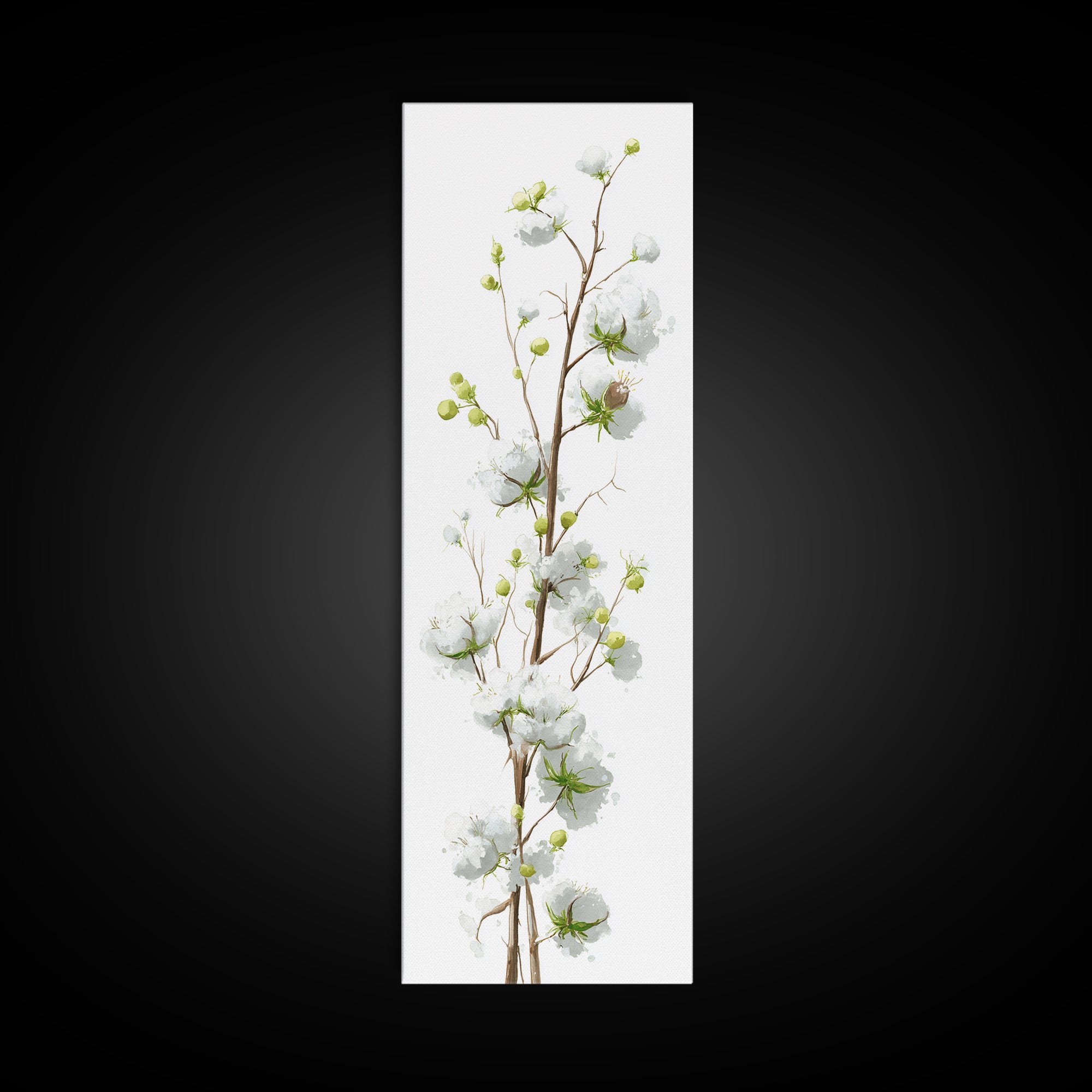 Fresh Cotton Branch Botanical Study Framed Canvas Print, Laundry Room Art, Painting, Living Room Decor, Oil Painting, Clean, LRA-1x3-19