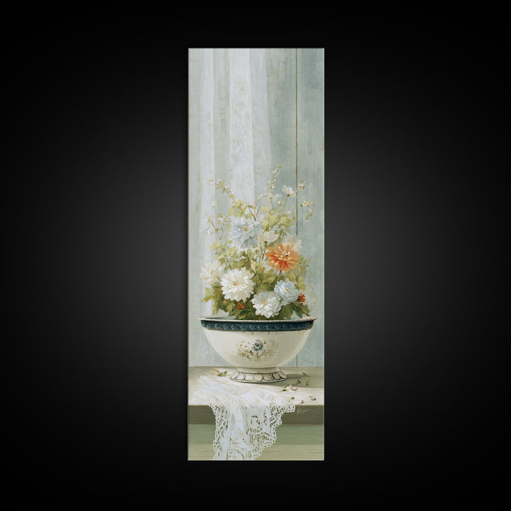 Old Enamel Basin Filled Framed Canvas Print, Laundry Room Art, Luxury Decor, Living Room Decor, Clean, Digital Wall Art, LRA-1x3-20