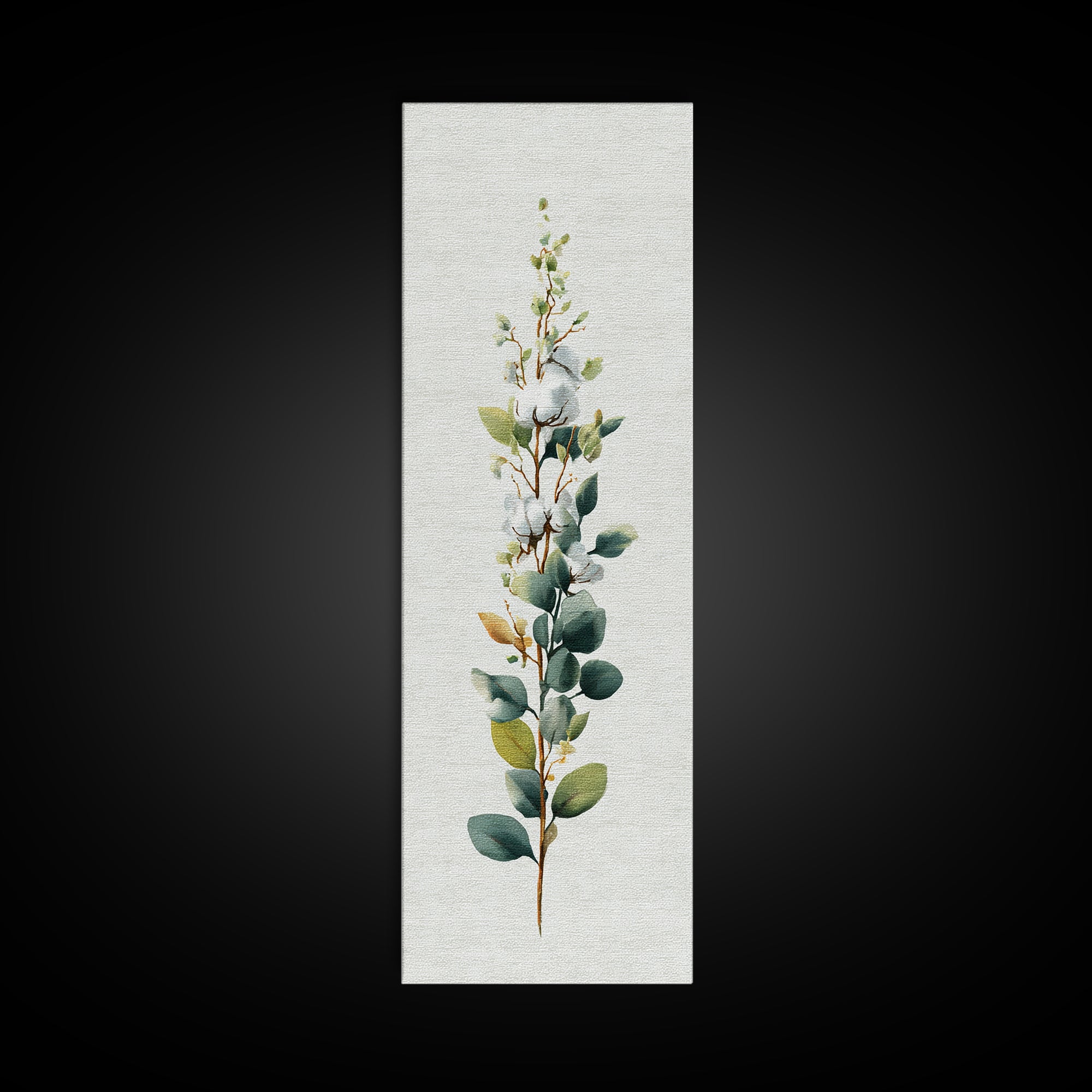 Sunlit White Towels and Eucalyptus Branch Canvas Print, Laundry Room Art, Digital Art, Living Room Decor, Watercolor Art, Clean, LRA-1x3-23