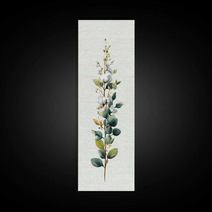 Sunlit White Towels and Eucalyptus Branch Canvas Print, Laundry Room Art, Digital Art, Living Room Decor, Watercolor Art, Clean, LRA-1x3-23