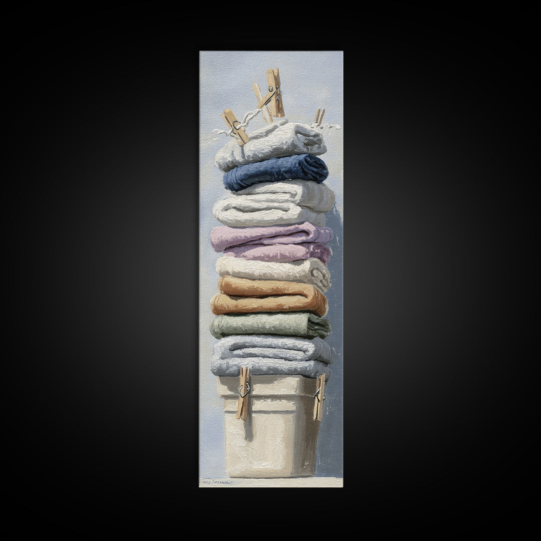 Basket of Folded Towels Canvas Print, Laundry Room Art, Downloadable Art, Living Room Decor, Fine Art, Clean, Boho Decor, LRA-1x3-26