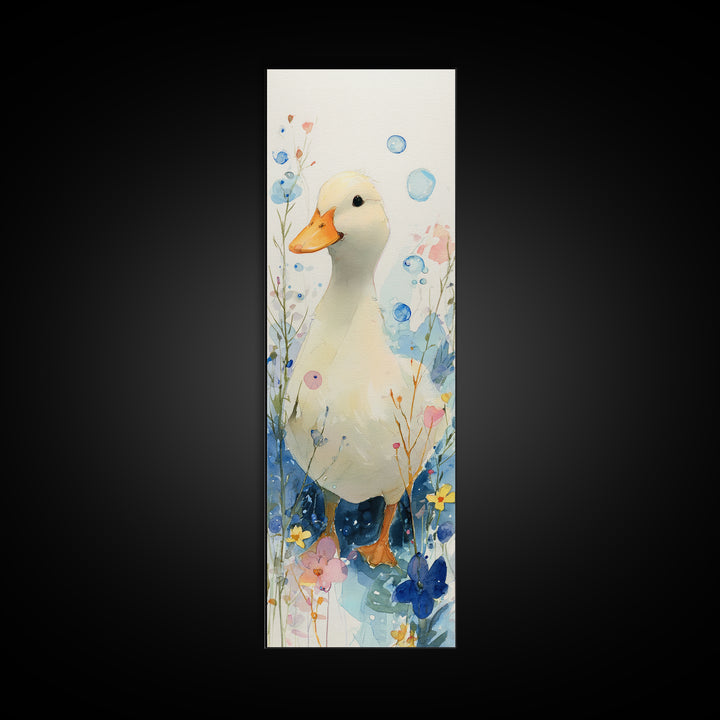 Duck and Bubbles Whimsical Watercolor Canvas Print, Laundry Room Art, Living Room Decor, Oil Painting, Clean, LRA-1x3-27
